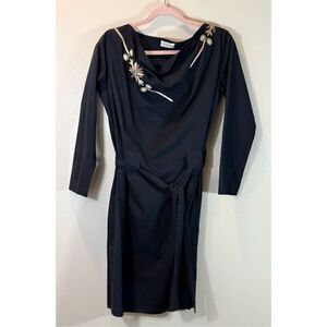 NWOT Megan Park Mid-Length Floral Embroidered Tie Waist Dress  Women's 0